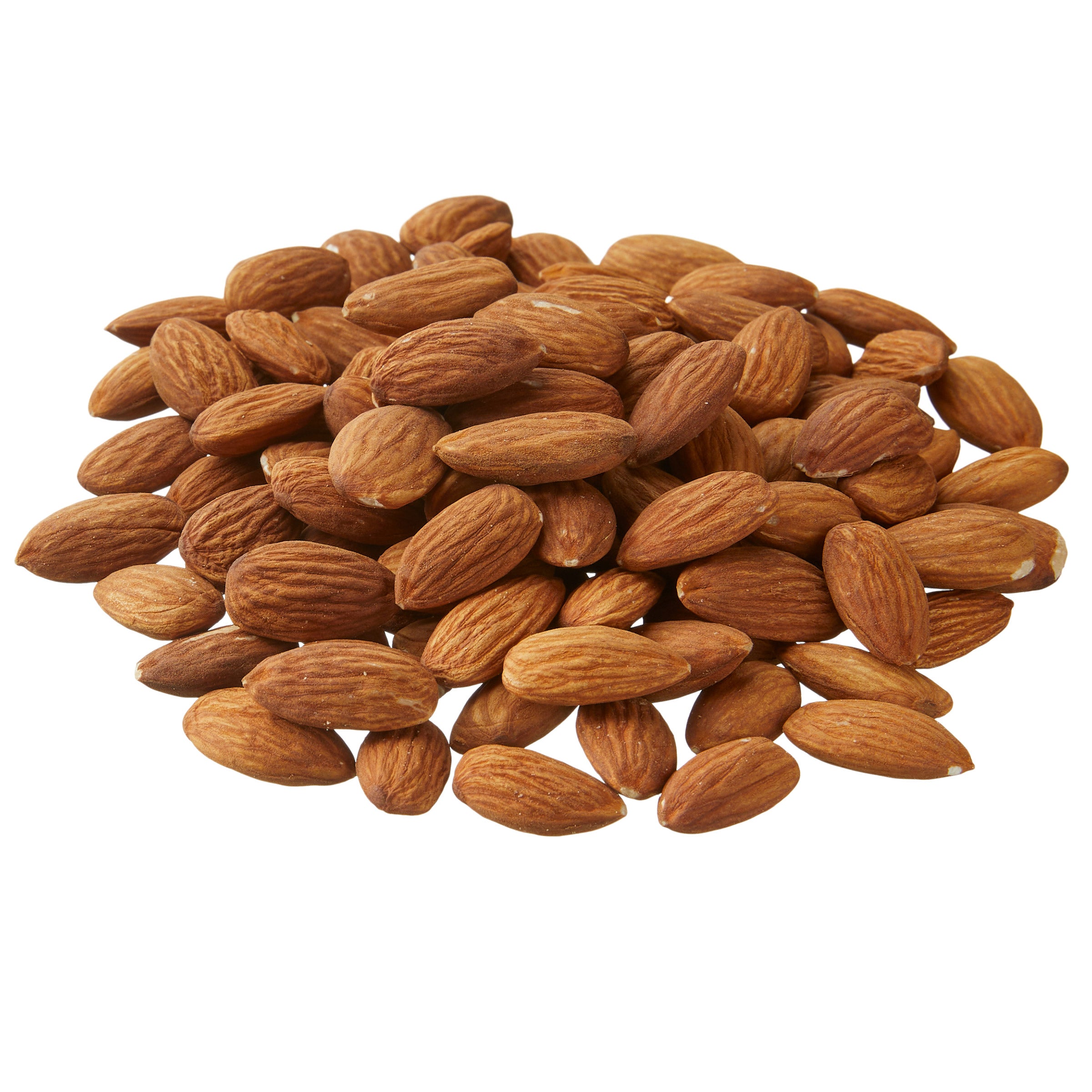 Pile of almonds on a white background