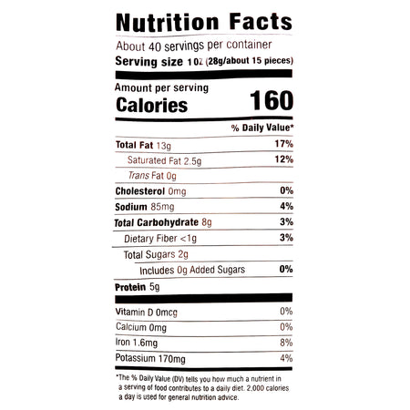 Nutrition facts label for a food product with serving size, calories, and nutritional content details.