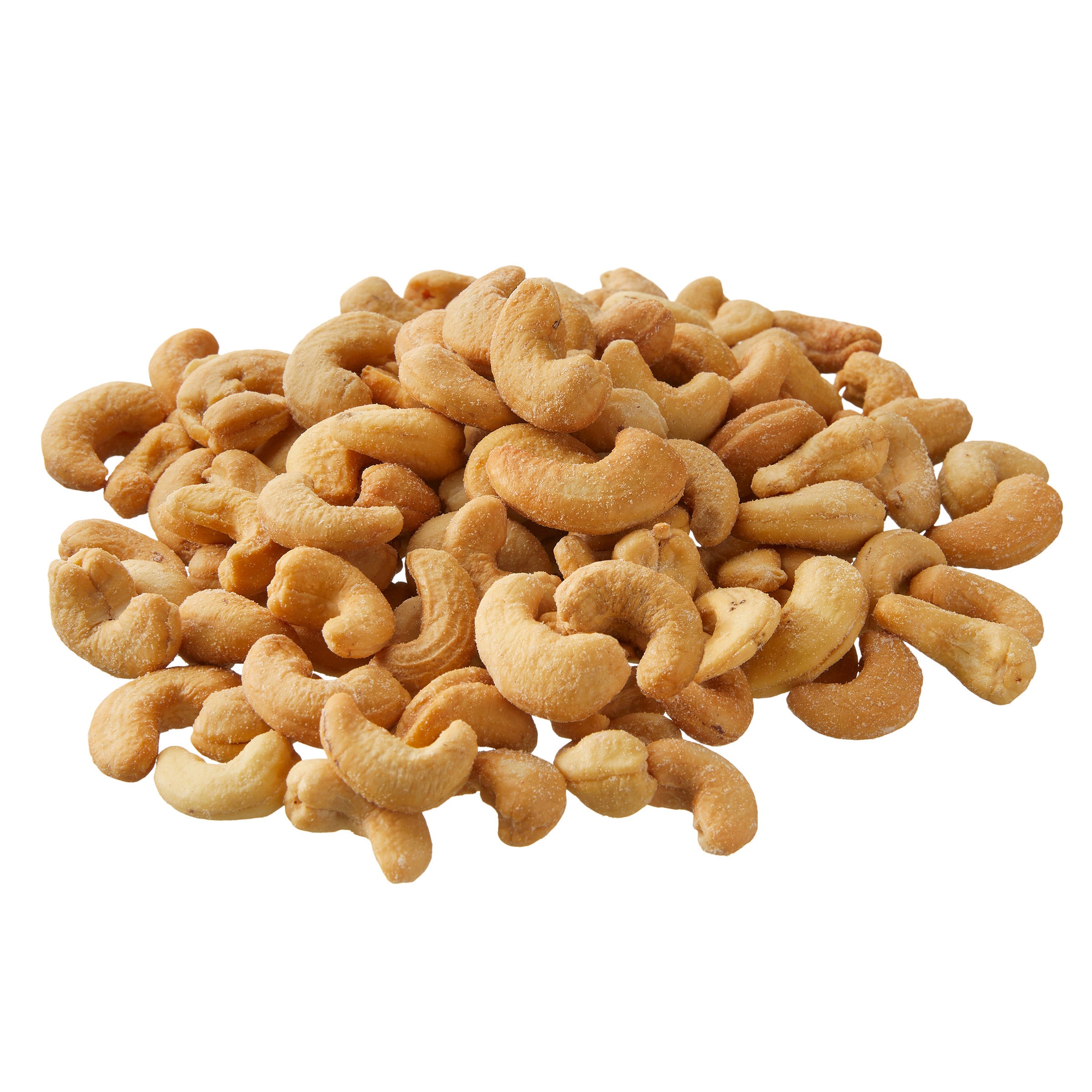 Pile of cashews on a white background