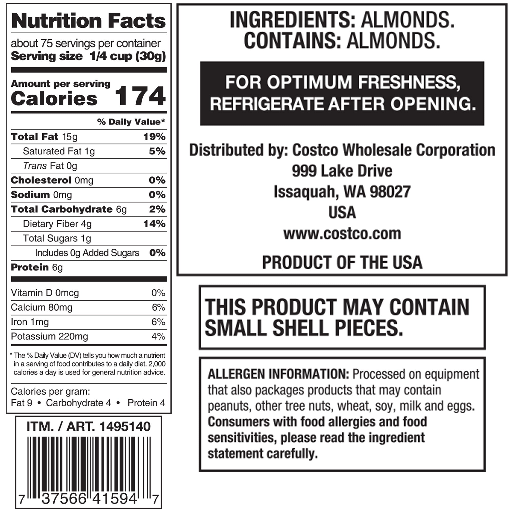 Nutrition facts label and ingredients list for a product, with a black border.