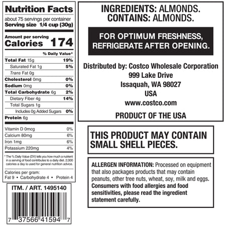 Nutrition facts label and ingredients list for a product, with a black border.