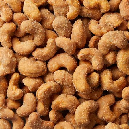 Close-up of a pile of sugared cashews