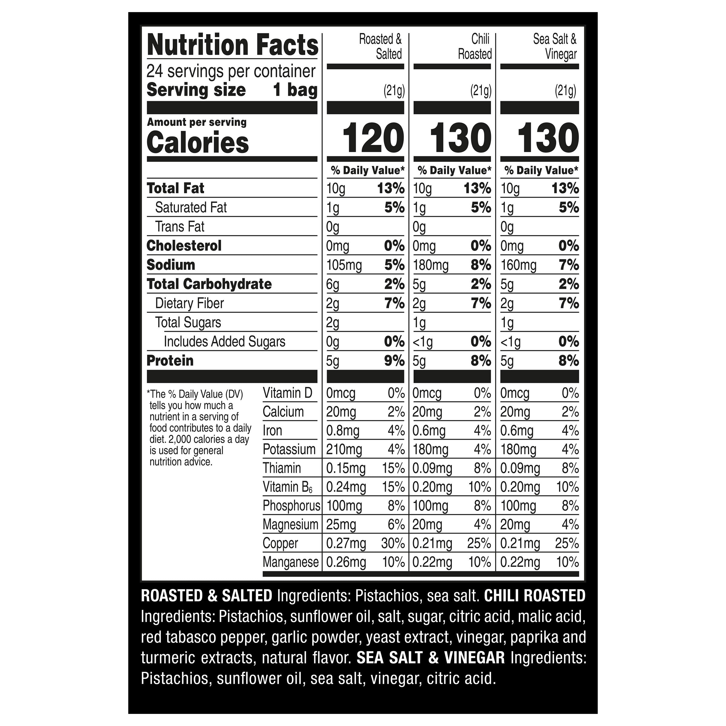 Nutrition facts label for a snack product with detailed nutritional information.