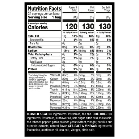 Nutrition facts label for a snack product with detailed nutritional information.