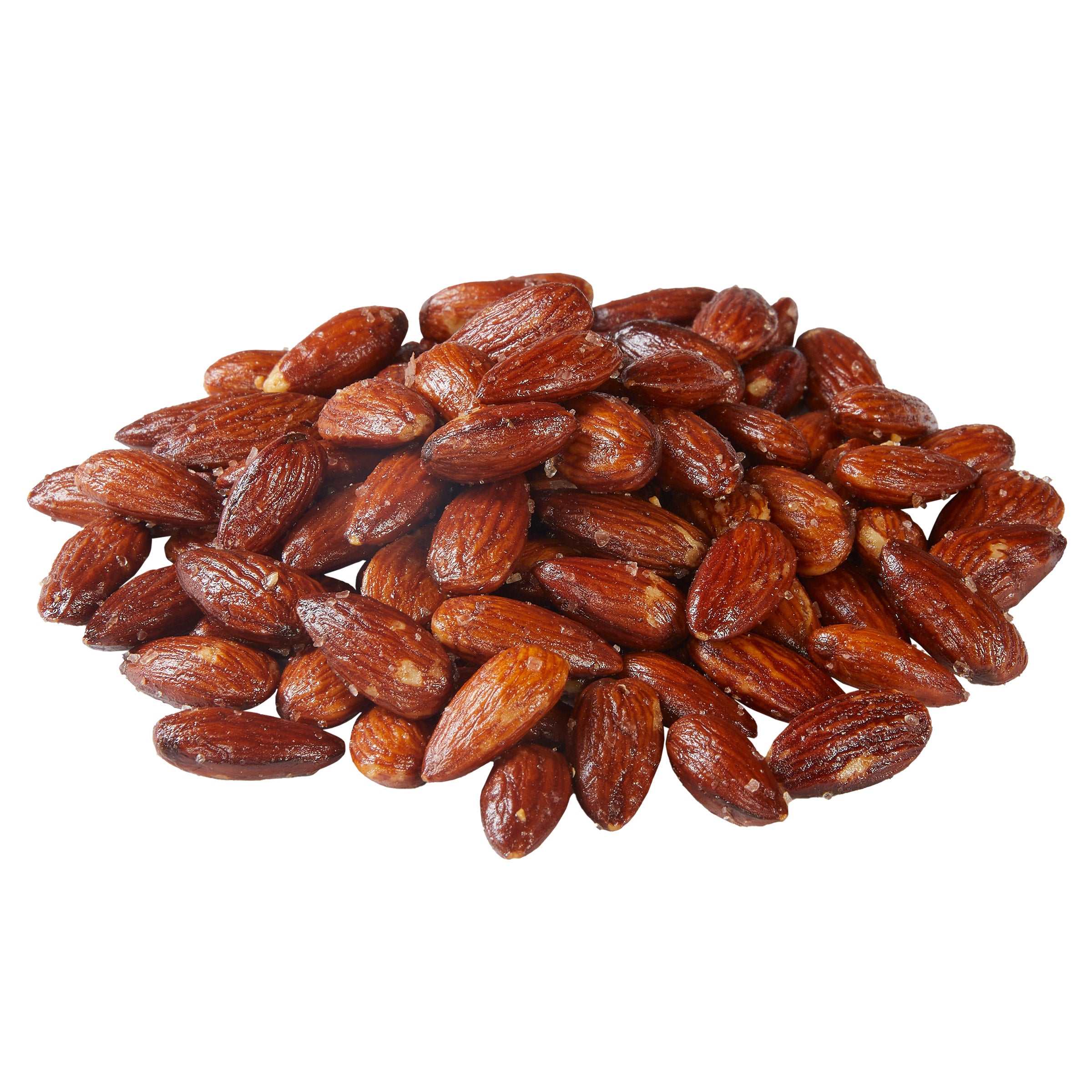 Pile of almonds on a white background