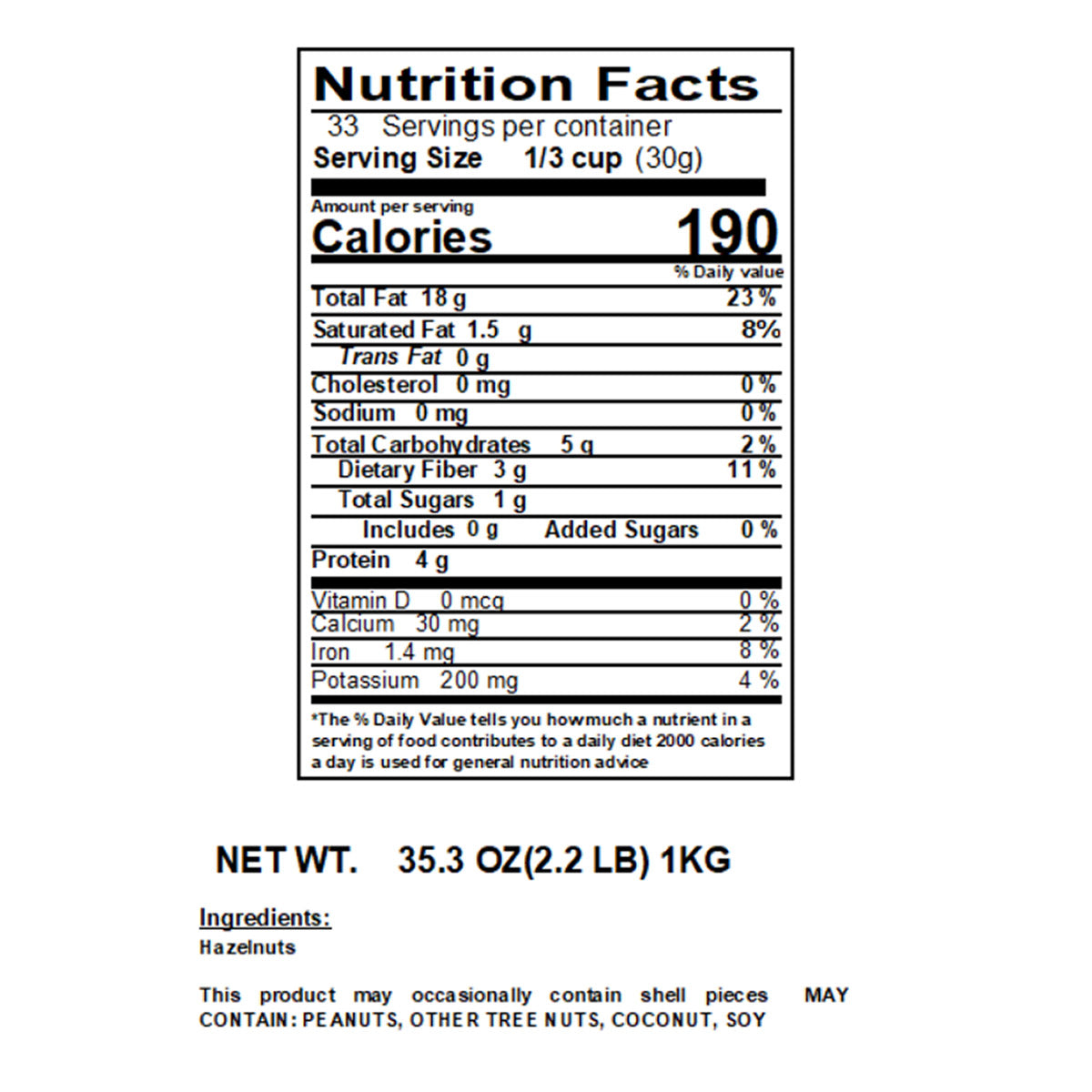 Nutrition facts label for a food product on a white background