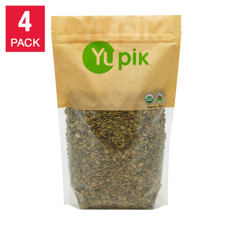 Yupik brand package of green lentils with a clear window on a white background