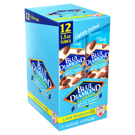 Box of Blue Diamond Lightly Salted Almonds on a white background