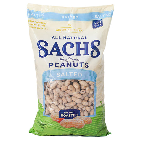 Bag of Sachs All Natural Peanuts with a salted flavor on a white background