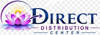A digital logo for 'Direct Distribution Center' featuring a stylized purple and pink lotus flower with a yellow sunburst inside a purple arch, above the text 'DIRECT DISTRIBUTION CENTER' in dark blue and purple on a white background.