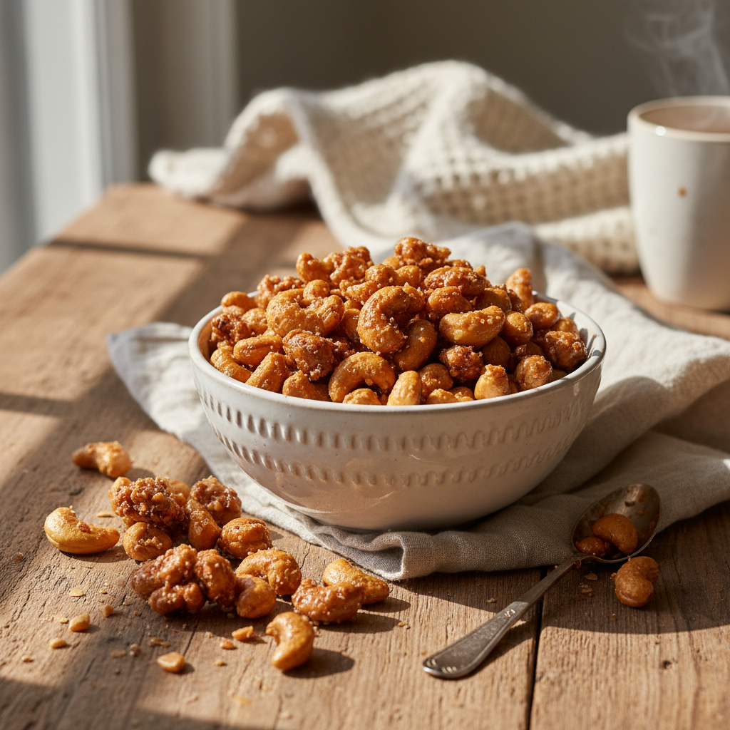 Butter Toffee Cashews in Bowl