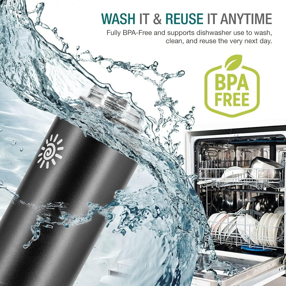 Water Bottle 40 Oz. Flask Double Wall Stainless Steel & Vacuum Insulated (Black) Sport Hydro Container (Standard Mouth/Leak Proof/Bpa Free Cap), (MB000315)