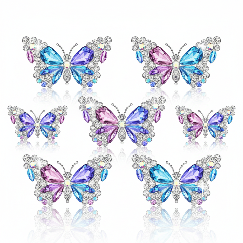 Butterfly crystal rhinestone phone stickers with sparkling gems on white background