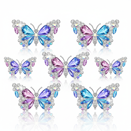 Butterfly crystal rhinestone phone stickers with sparkling gems on white background