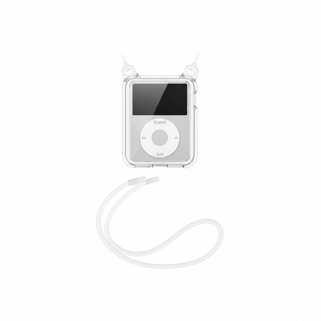 Crystal clear case for Apple iPod Nano with necklace lanyard on white background