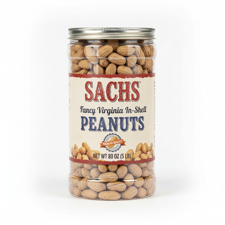 Sachs Fancy Virginia In-Shell Peanuts container 80 oz salted roasted