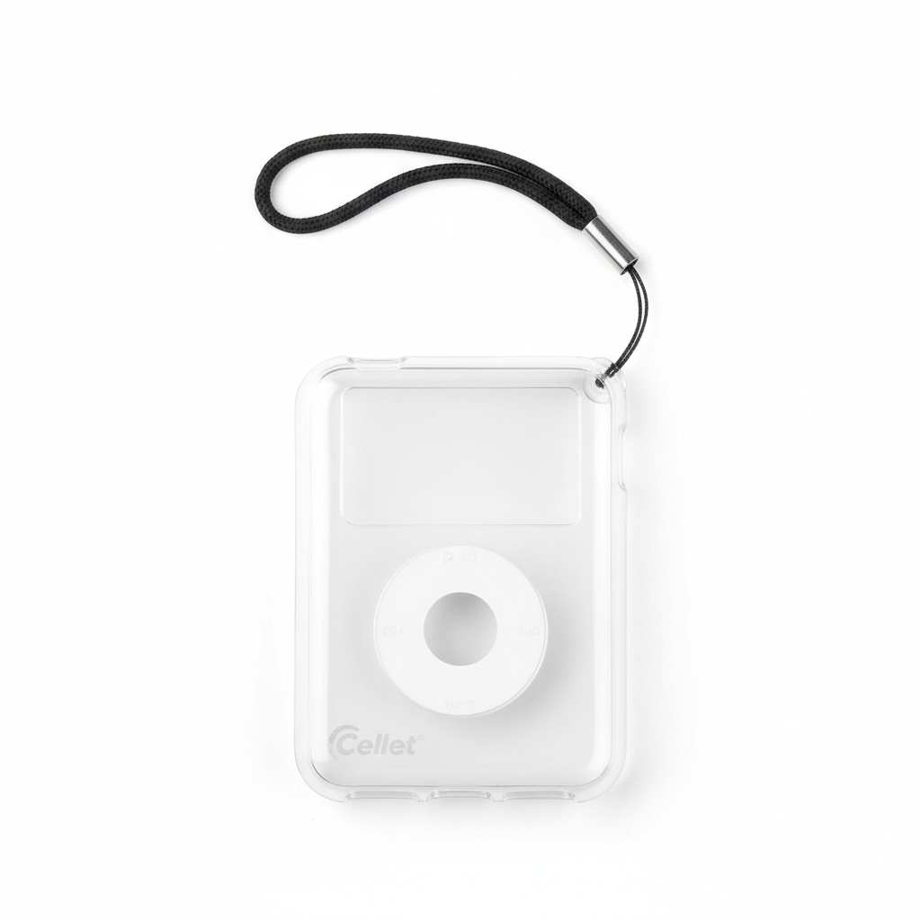 Cellet ProGuard snap-on case for Apple iPod Nano with hanging string on white background
