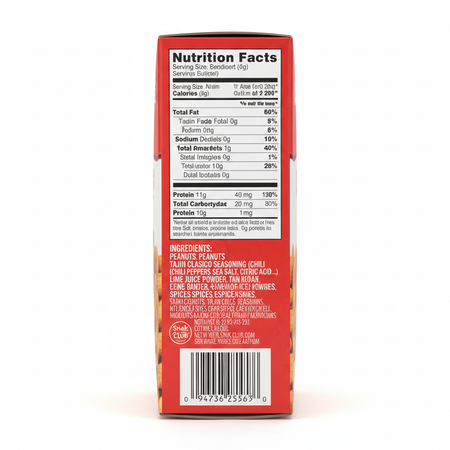Snak Club Tajin peanuts box back view showing nutrition facts label and ingredients