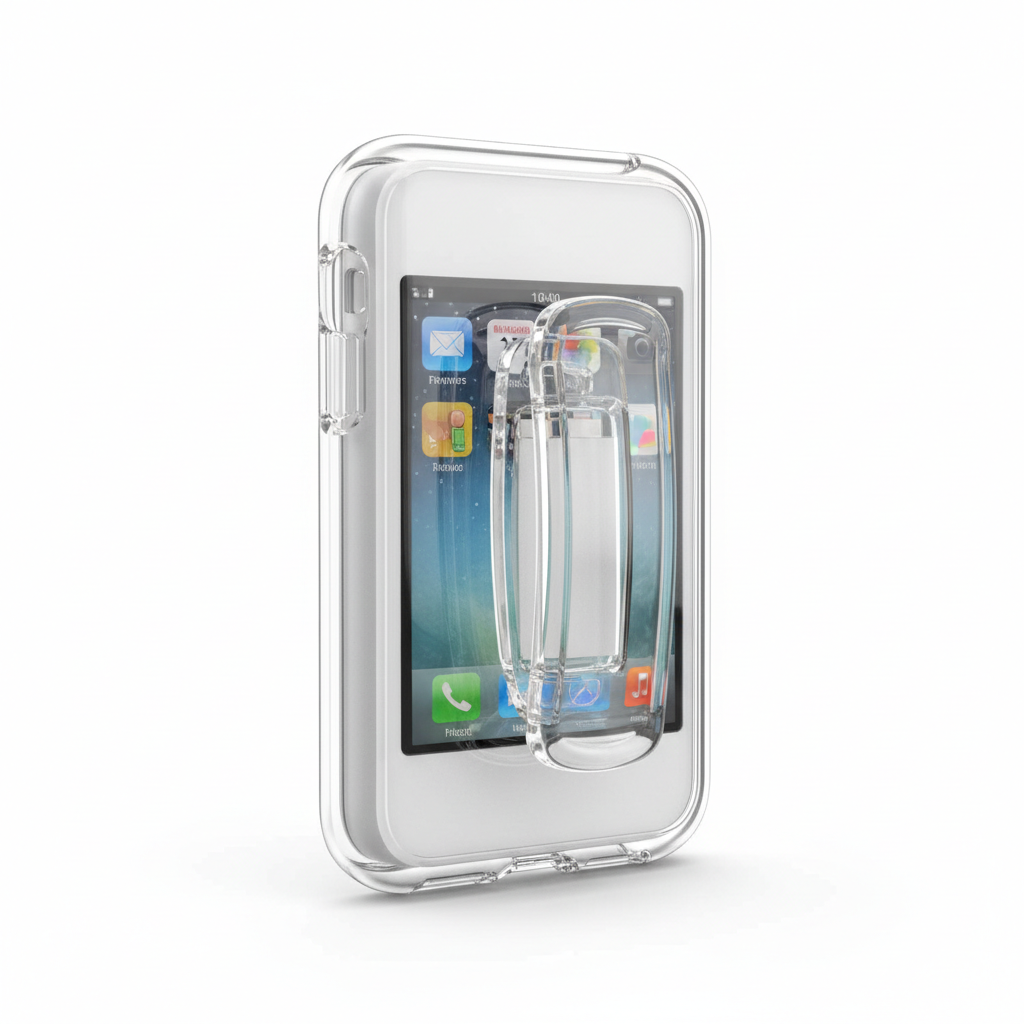 Crystal clear transparent silicone case for Apple iPod Nano with belt clip on white background