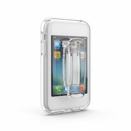Crystal clear transparent silicone case for Apple iPod Nano with belt clip on white background