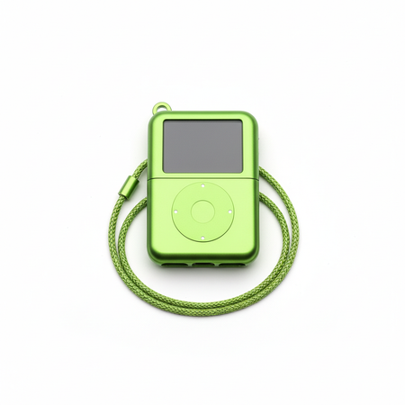 Light green hard metal case for Apple iPod Nano with necklace lanyard on white background
