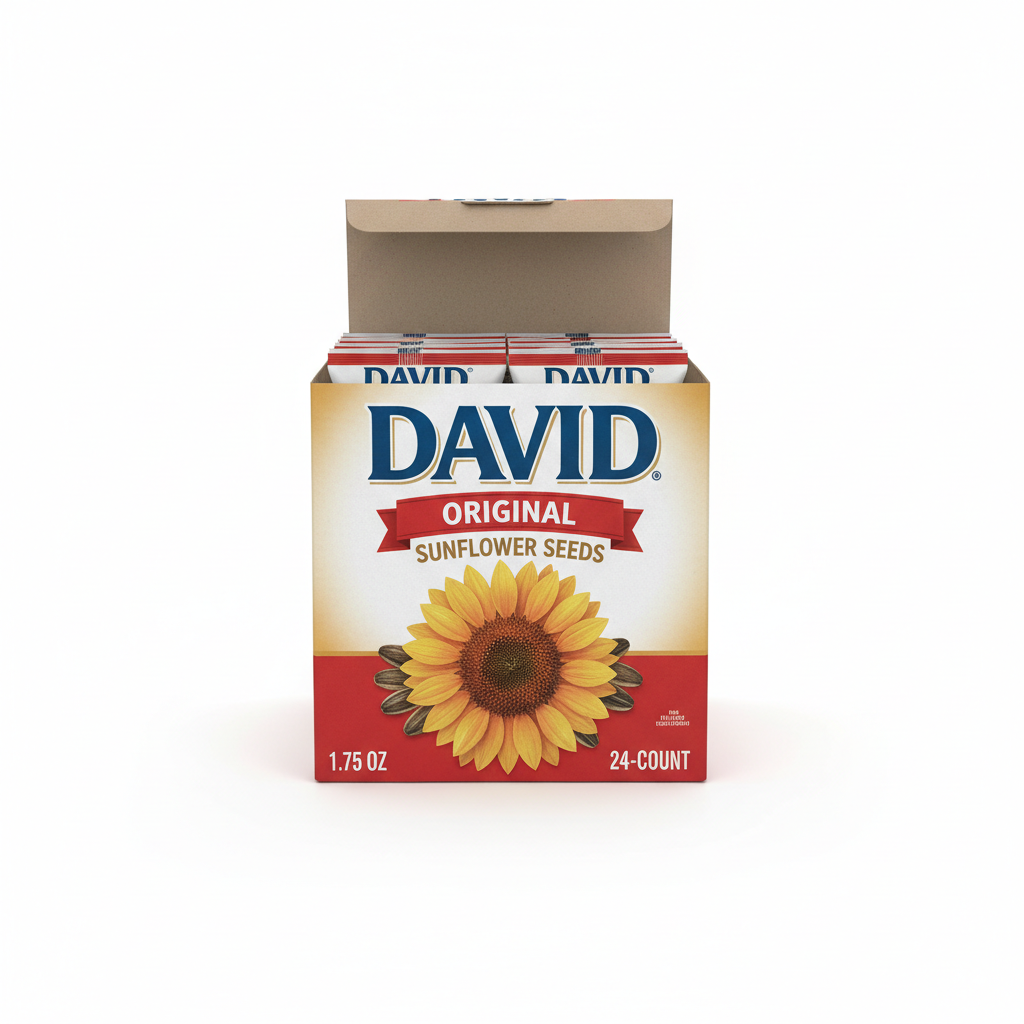 Box of David Original Sunflower Seeds on a white background