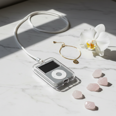 Crystal clear iPod Nano case with necklace lanyard lifestyle photo