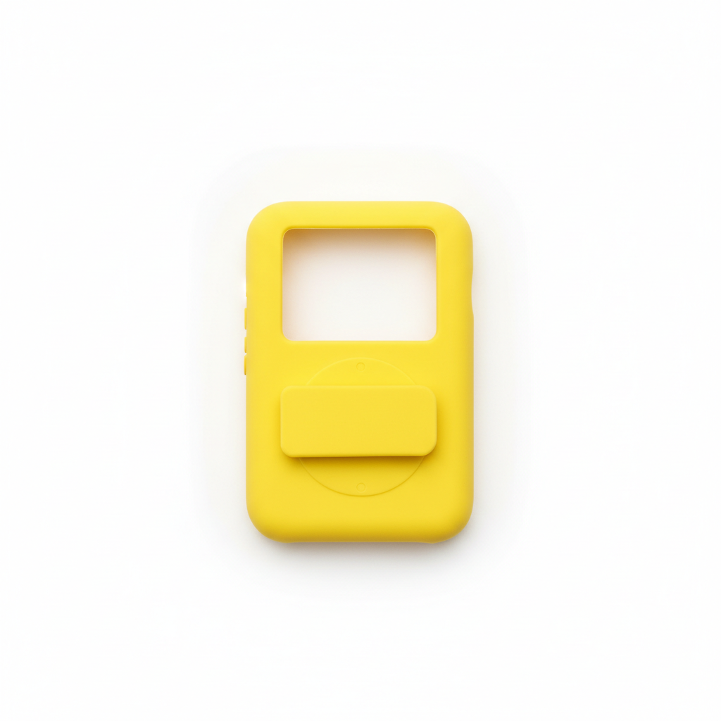 Bright yellow silicone case for Apple iPod Nano with belt clip on white background