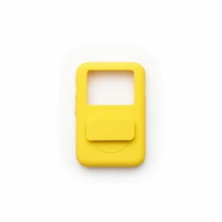Bright yellow silicone case for Apple iPod Nano with belt clip on white background