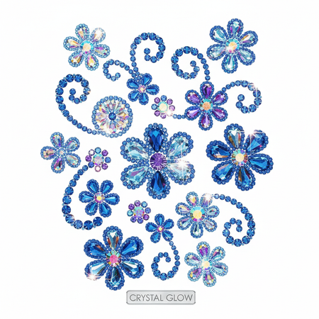 Blue multi-color crystal rhinestone phone stickers with sparkling gems on white background
