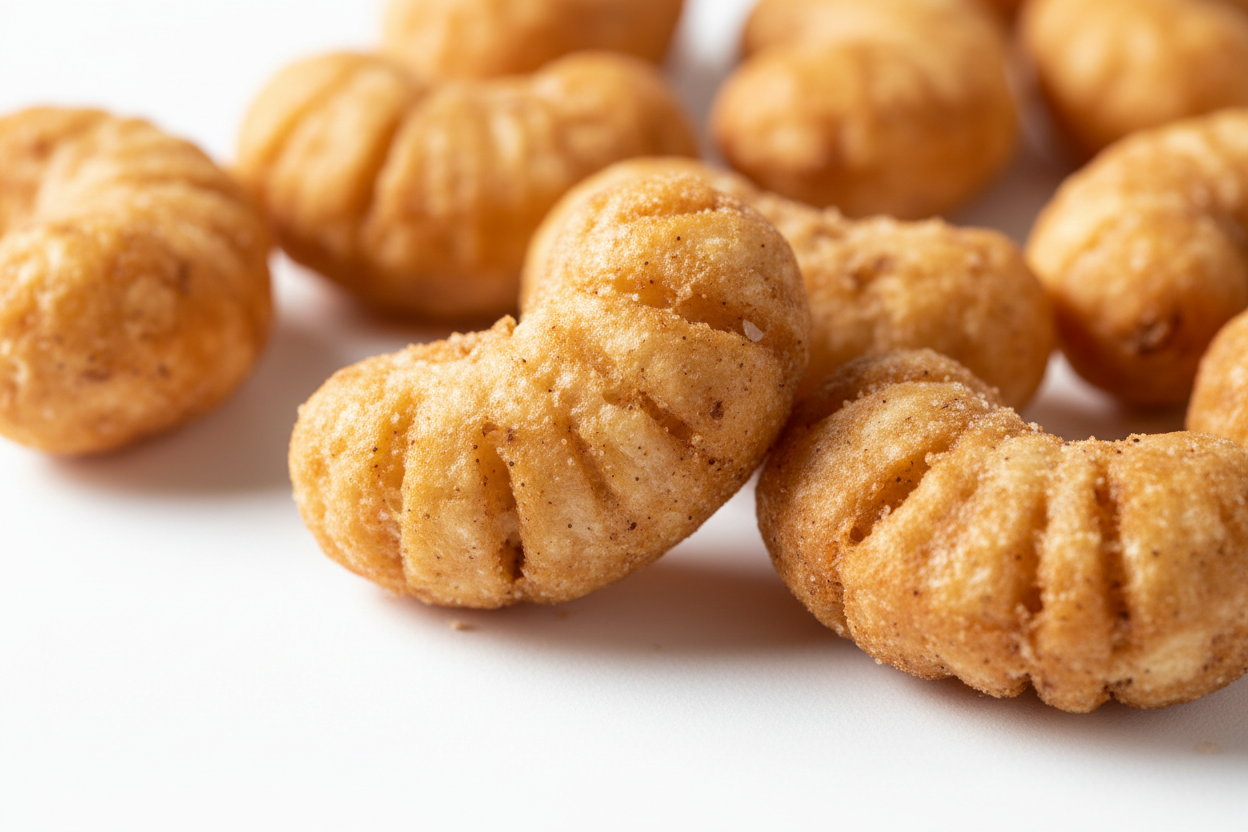 Close-up of crunchy corn nuts kernels showing texture and golden roasted color
