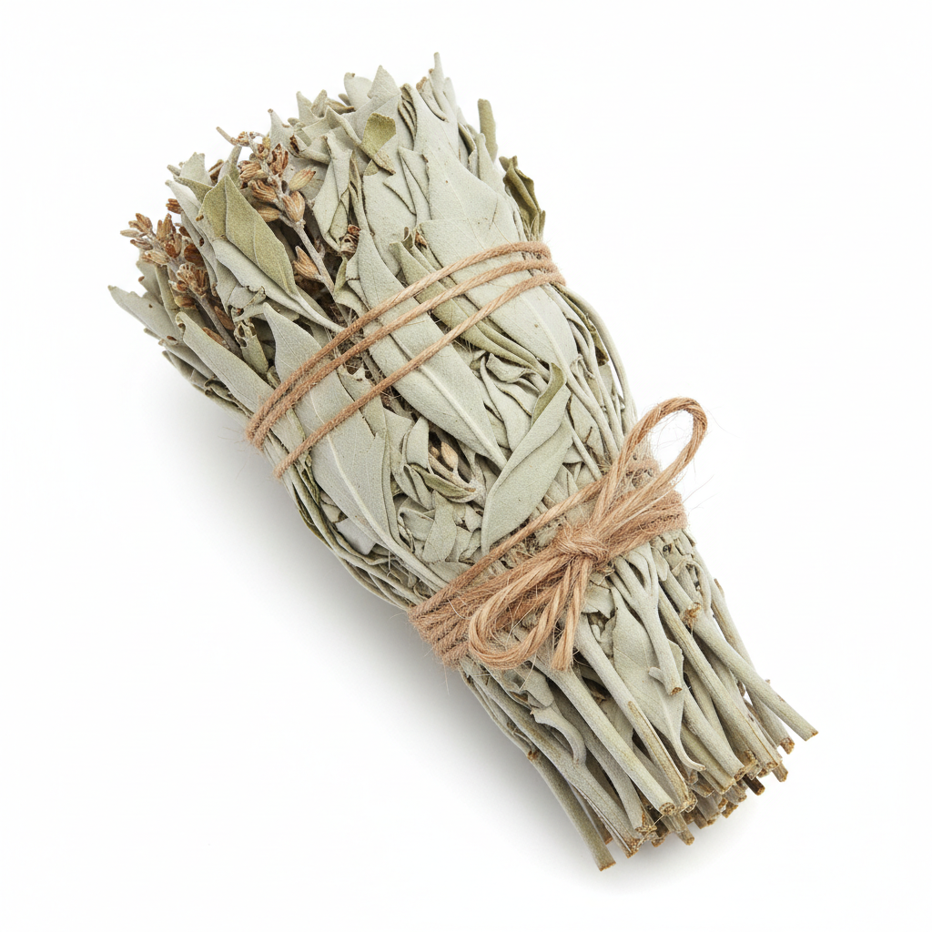 California white sage smudge stick bundle close-up showing natural texture and hand-tied details