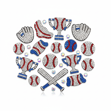 Baseball crystal rhinestone phone stickers with sparkling diamond gems on white background