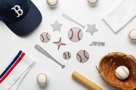 Baseball rhinestone phone stickers flat lay with sports accessories and baseball cap