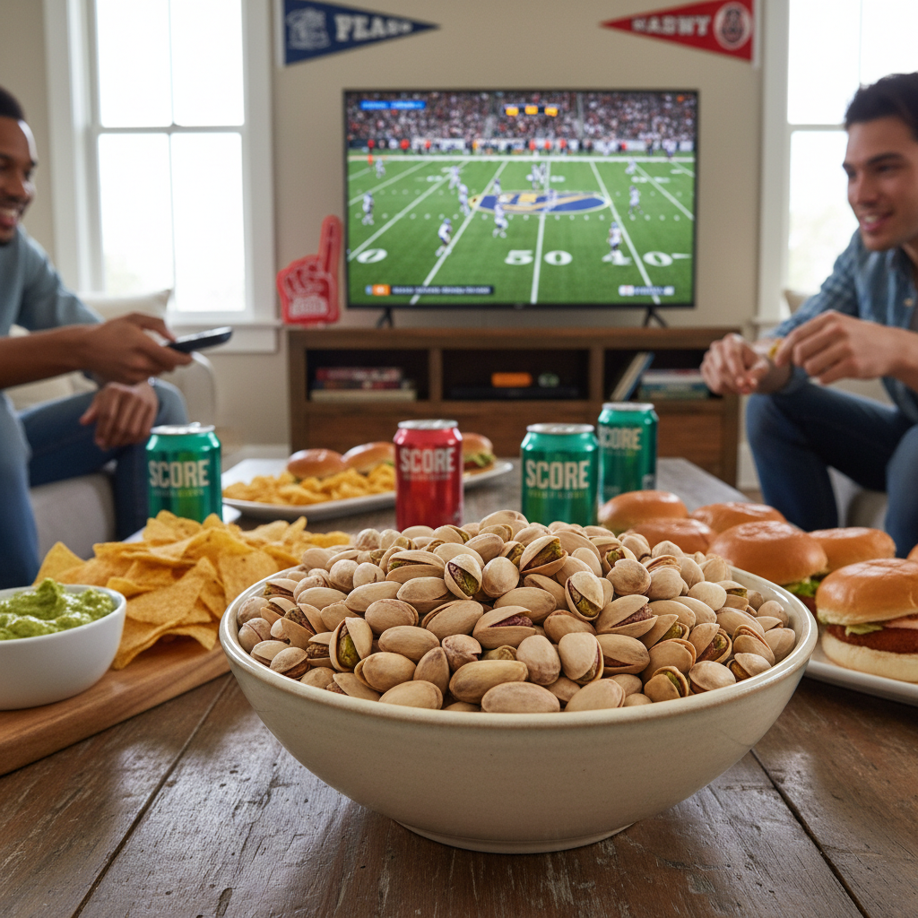 Pistachios in bowl for game day party snacking