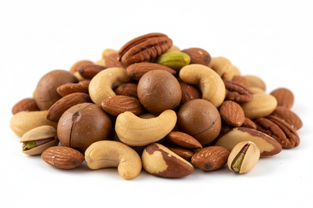 Close-up of premium mixed nuts showing variety and quality