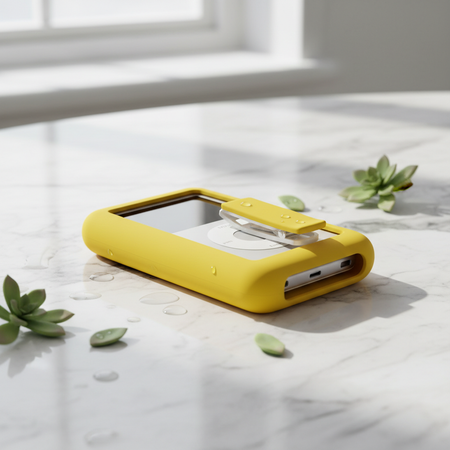 Bright yellow silicone iPod Nano case with belt clip lifestyle photo