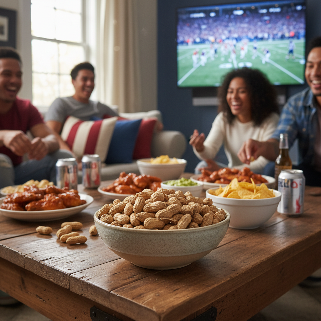 Peanuts in bowl for game day party snacking