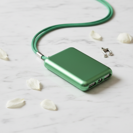 Light green hard metal iPod Nano case with necklace lanyard lifestyle photo