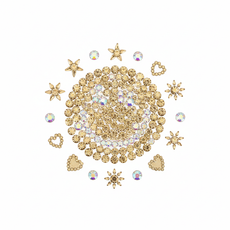 Golden smile crystal rhinestone phone stickers with sparkling gems in happy face design