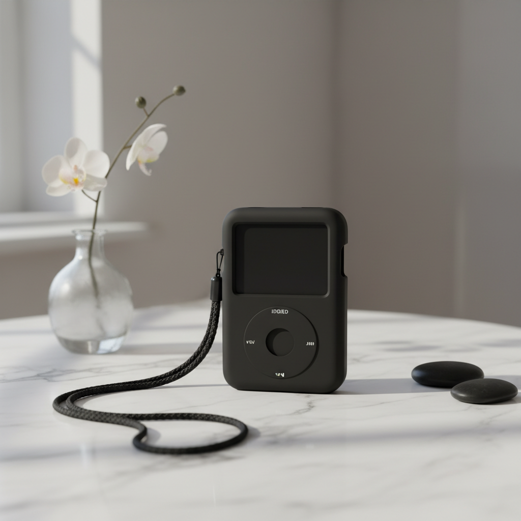 Black silicone iPod Video Classic case with necklace lanyard lifestyle photo