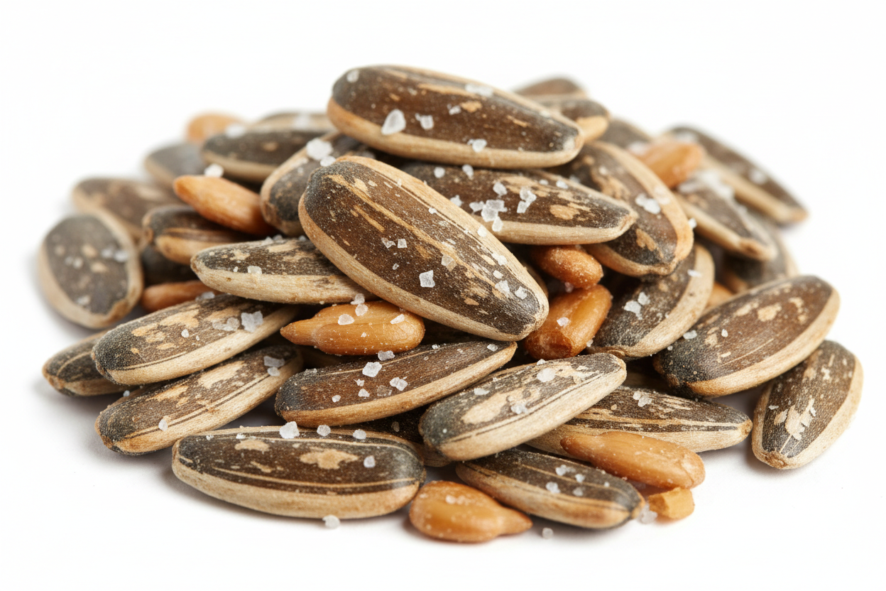 Close-up of roasted salted sunflower seeds in shell