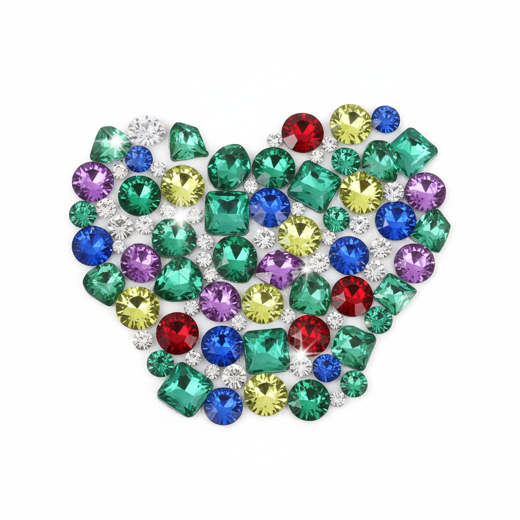 Green multi-color crystal rhinestone phone stickers with sparkling gems on white background