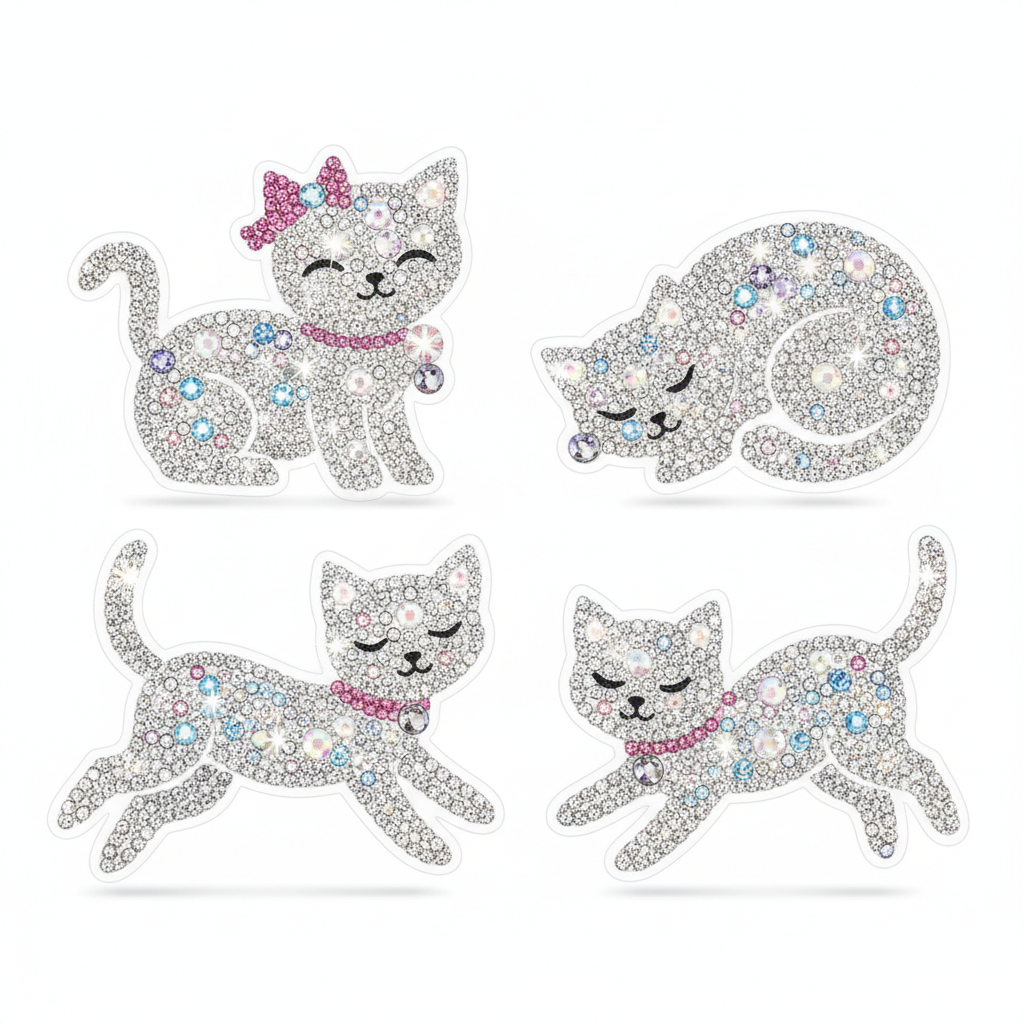 Cat crystal rhinestone phone stickers with sparkling gems in cute feline design