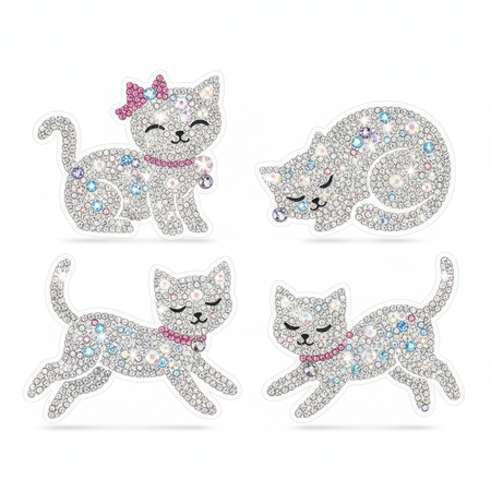 Cat crystal rhinestone phone stickers with sparkling gems in cute feline design