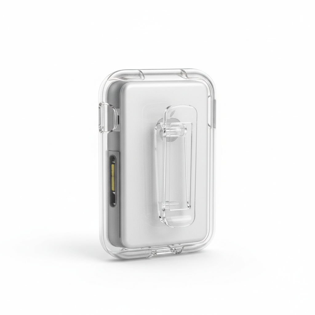 Clear transparent silicone case for Apple iPod Nano with belt clip on white background