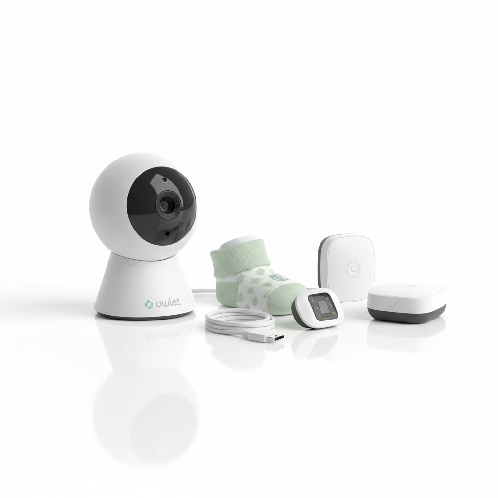 Owlet Dream Duo Ultimate Bundle with HD camera and Smart Sock baby monitor on white background