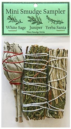 Mini Smudge Sampler 4"L (White Sage, Juniper, Yerba Santa) (Pack of 3) - Gifts Import