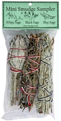Mini Smudge Sampler 4"L (White Sage, Black Sage, Blue Sage) (Pack of 3) - Gifts Import
