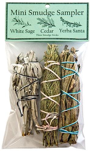 Mini Smudge Sampler 4"L  (White Sage, Cedar, Yerba Santa) (Pack of 3) - Gifts Import